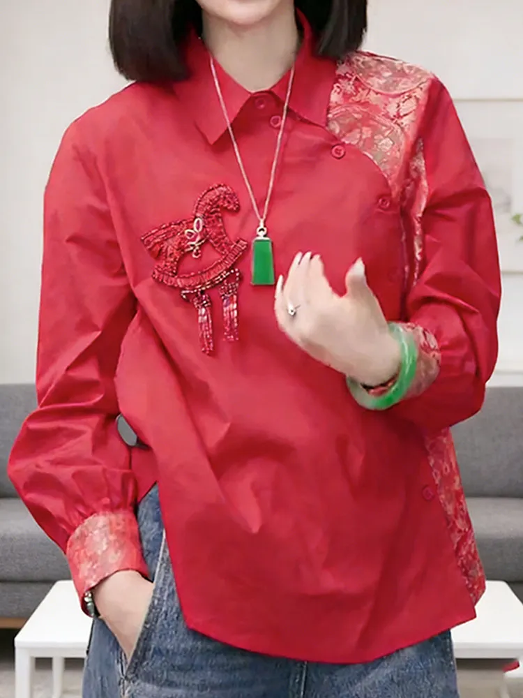 

Элегантная повседневная женская рубашка с длинным рукавом в новом китайском стиле, свободного кроя, стройнящая, универсальная, модный тренд весны 2026 года