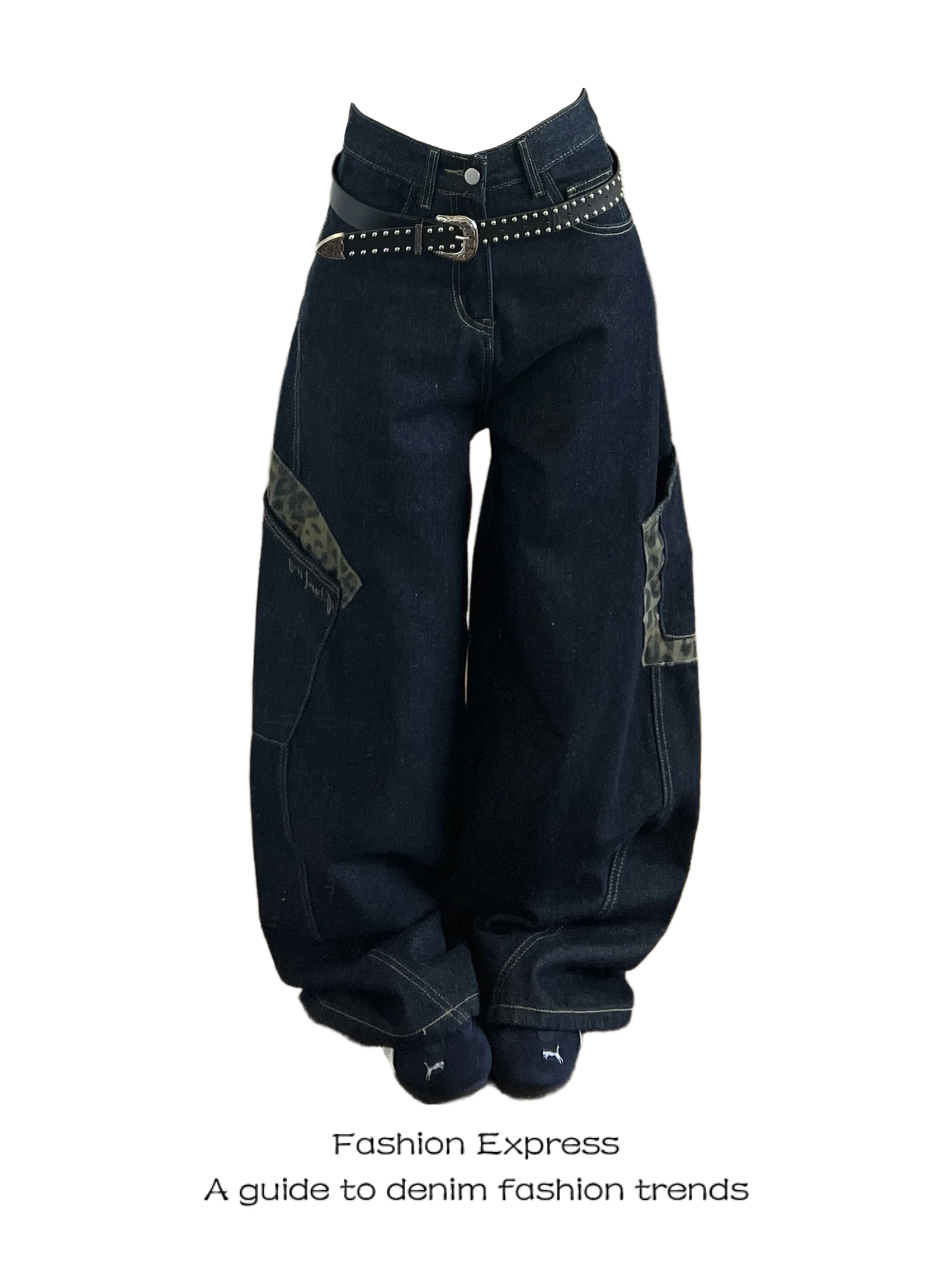

High Waist American Sle High Street Casual Jeans Women's Spring Autumn New Loose BF Large ket Cargo Pants Knife