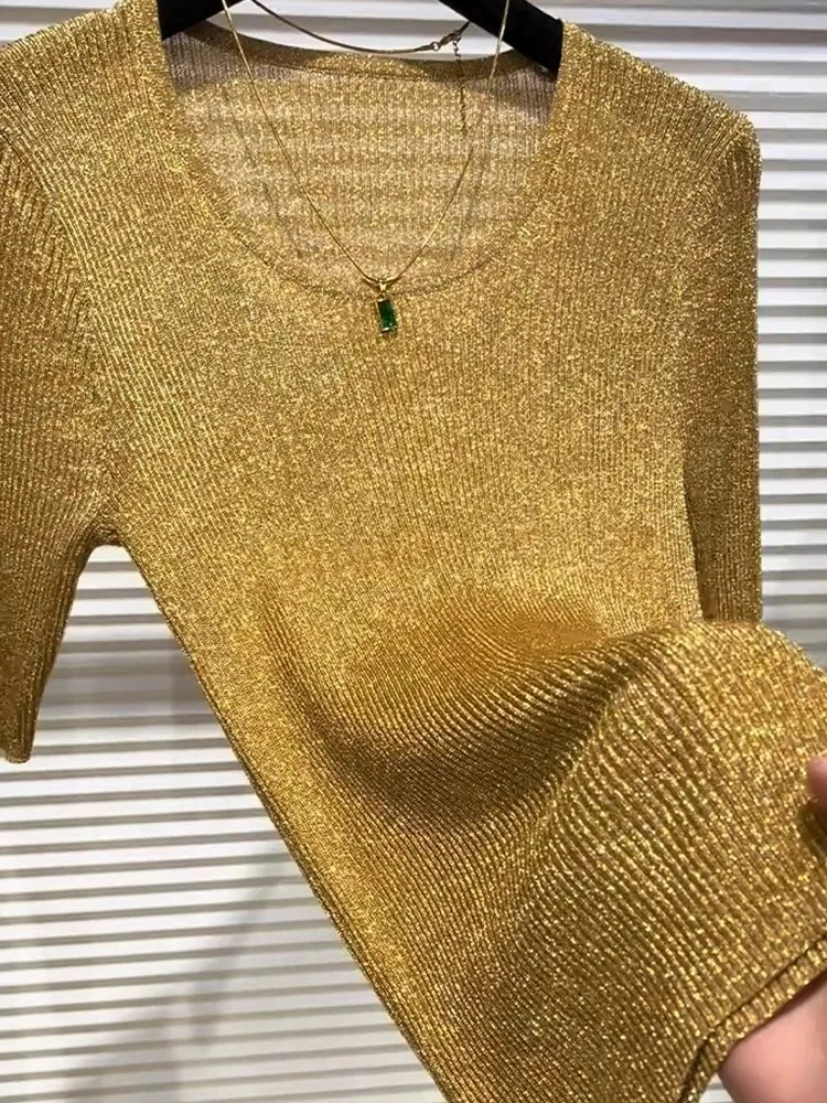 เสื้อถักไหมน้ำแข็งแฟชั่นลำลองทรงเข้ารูปสำหรับผู้หญิง รุ่นใหม่สำหรับฤดูร้อน สไตล์เกาหลี ใส่ได้หลากหลาย