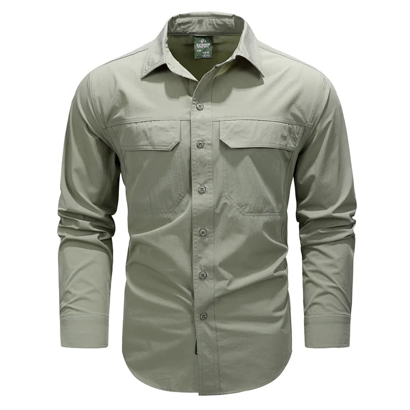 Spring Quick-Dry Long Sleeve Shirt Men's Lightweight Stretch Back Vent Multi-Pocket Casual Top