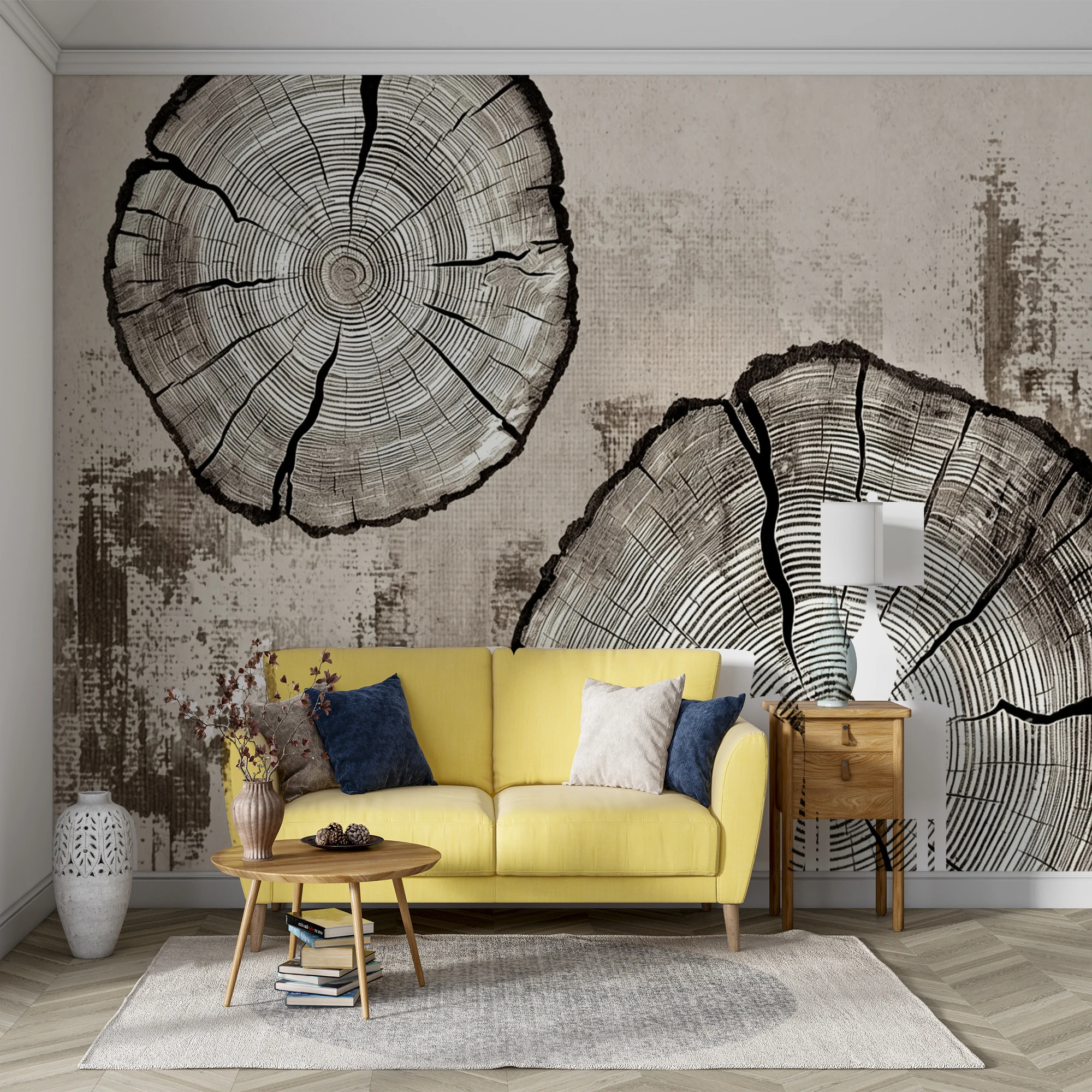 Custom Vintage Tree Ring Mural Wallpaper Wood Slice Texture Retro Distressed Wall Paper for Living Room Bedroom Home Decor