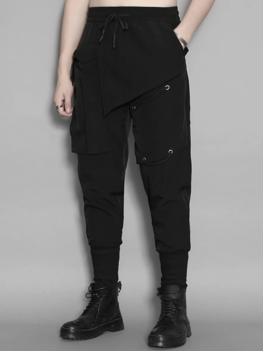 Autumn Dark High Street Irregular Patchwork Design Hip Hop Ren Small Feet nine-point Pants Men