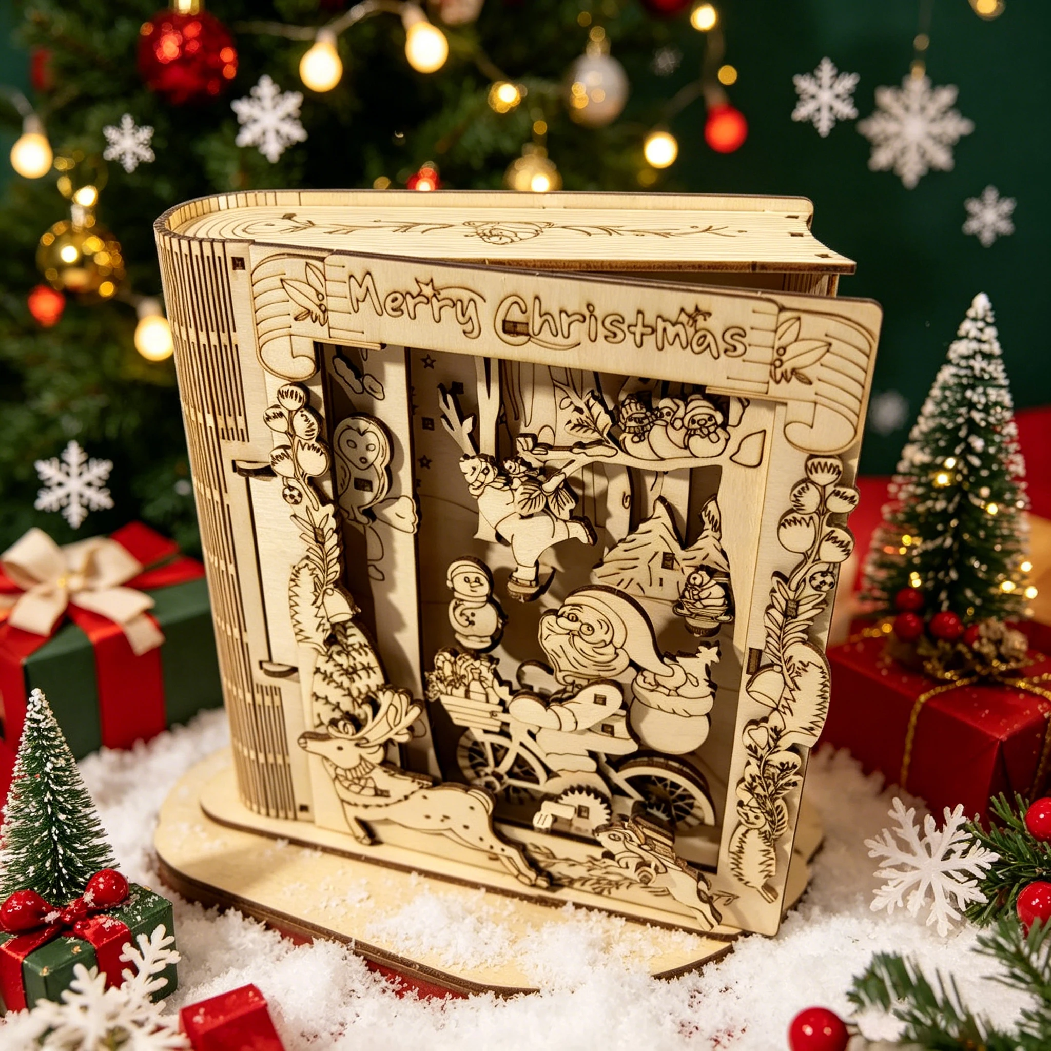 3D Layered Santa Xmas Book Wood Model