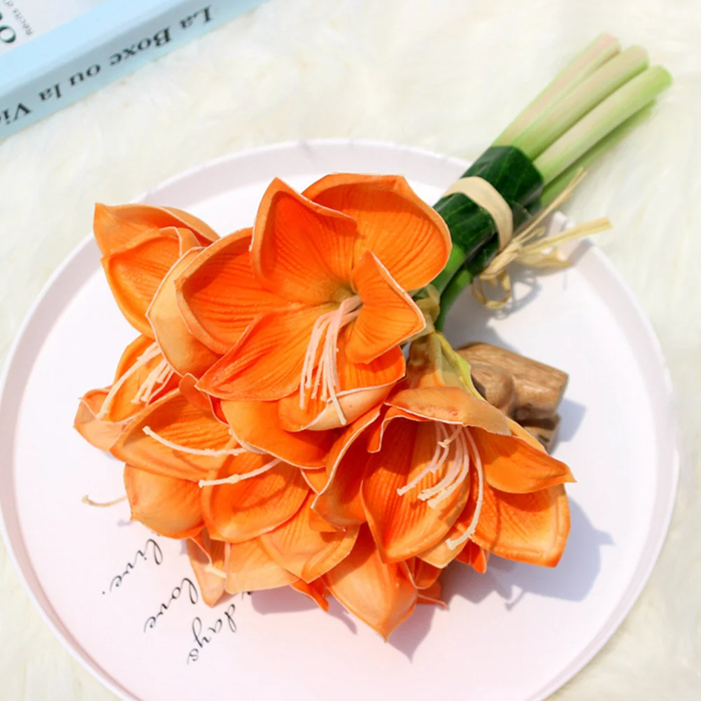

7Pcs Artificial Clivia Flower PU Simulation Orange Bouquet Wedding Home Office Party Decoration Fake Flower Adornment