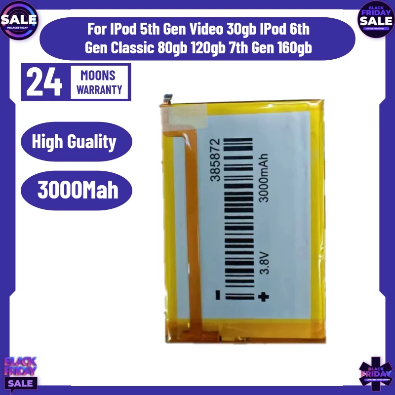 

New 385872 3000mAh Battery for IPod 5th Gen Video 30gb IPod 6th Gen Classic 80gb 120gb 7th Gen 160gb Battery