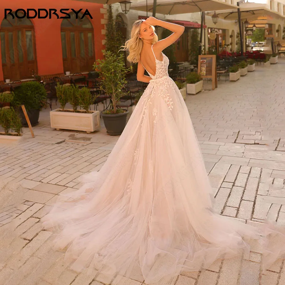 RODDRSYA Detachable Sleeves Wedding Dress Square Collar Applique A-Line Backless Vestido Novia Custom Made Civil Bride Dresses