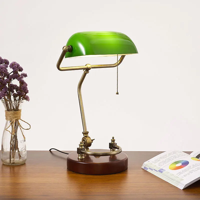 

American Retro Old Shanghai Bedroom Bedside Lamp Study Living Room Green Glass Reading Work Bank Desk Lamp Table Lamp