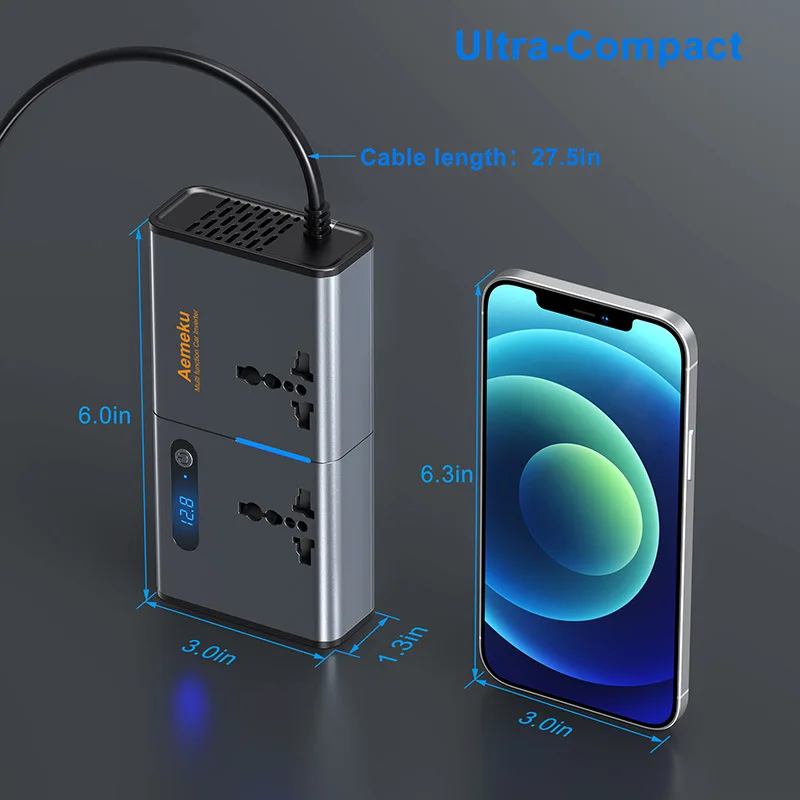 سيارة العاكس تيار مستمر 12 فولت إلى التيار المتناوب 110 فولت 220 فولت محول السيارات نوع-C USB شحن سريع شاحن الاتحاد الأوروبي الولايات المتحدة المقبس سيارة العاكس محول الطاقة