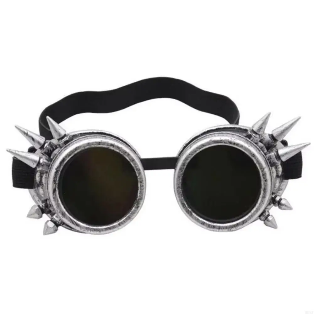 Tinted Round Lenses Steampunk Goggles Adjustable Elastic Strap Decorative Spikes Cosplay Goggles Vintage Style Costume Eyewear