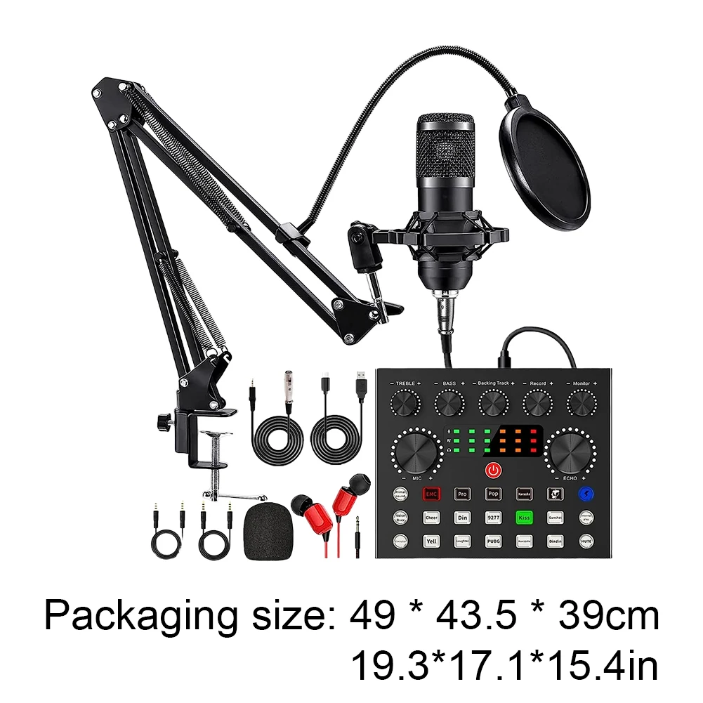 Podcast Equipment Bundle with BM800 Microphone and V8 Sound Card Double-Layer Pop Filter for  Windows Gaming Live Streaming
