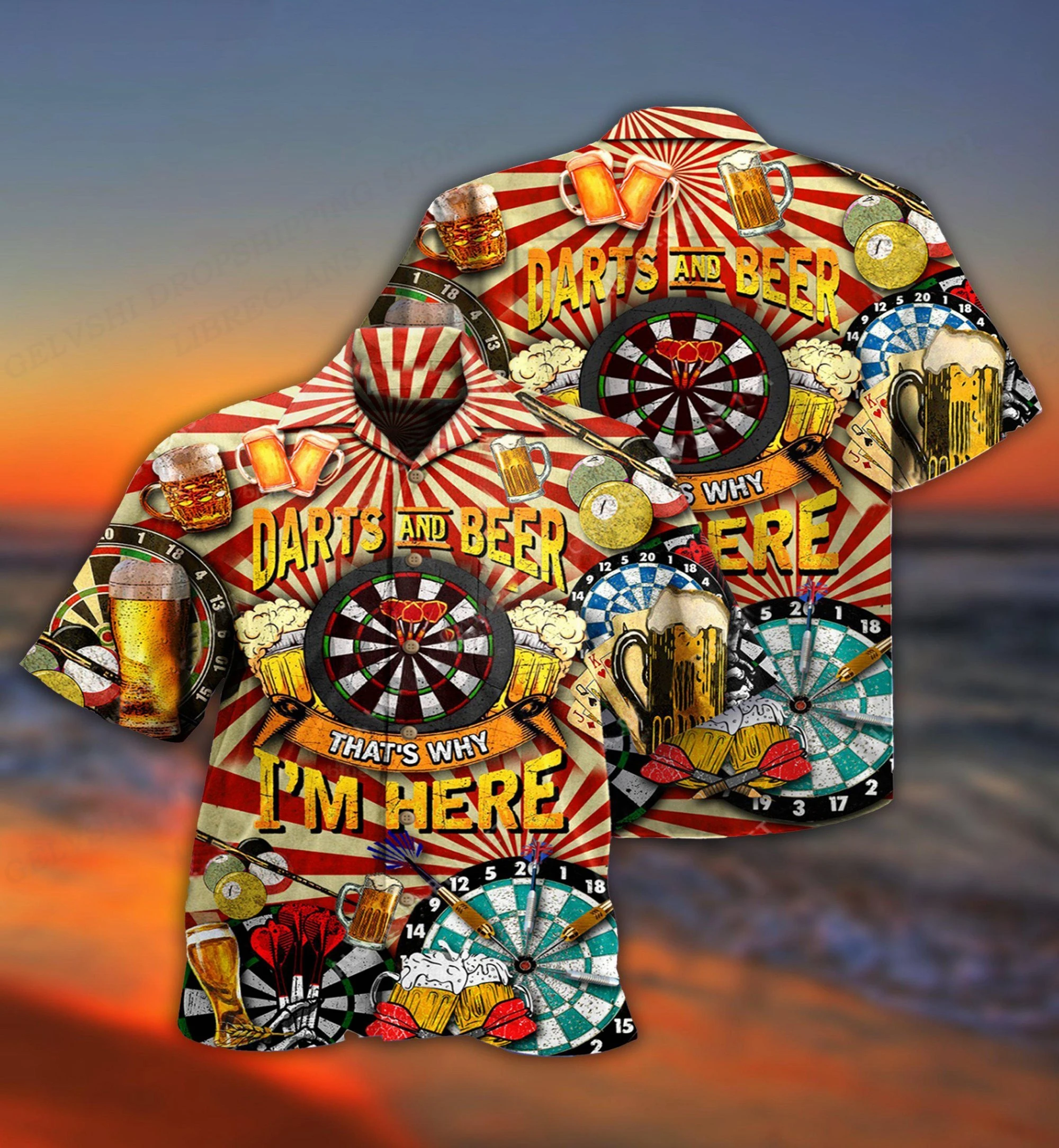 Camisa masculina com estampa 3D de ônibus vocacional, camisa havaiana, blusa de dardos de praia, manga curta com um único peito