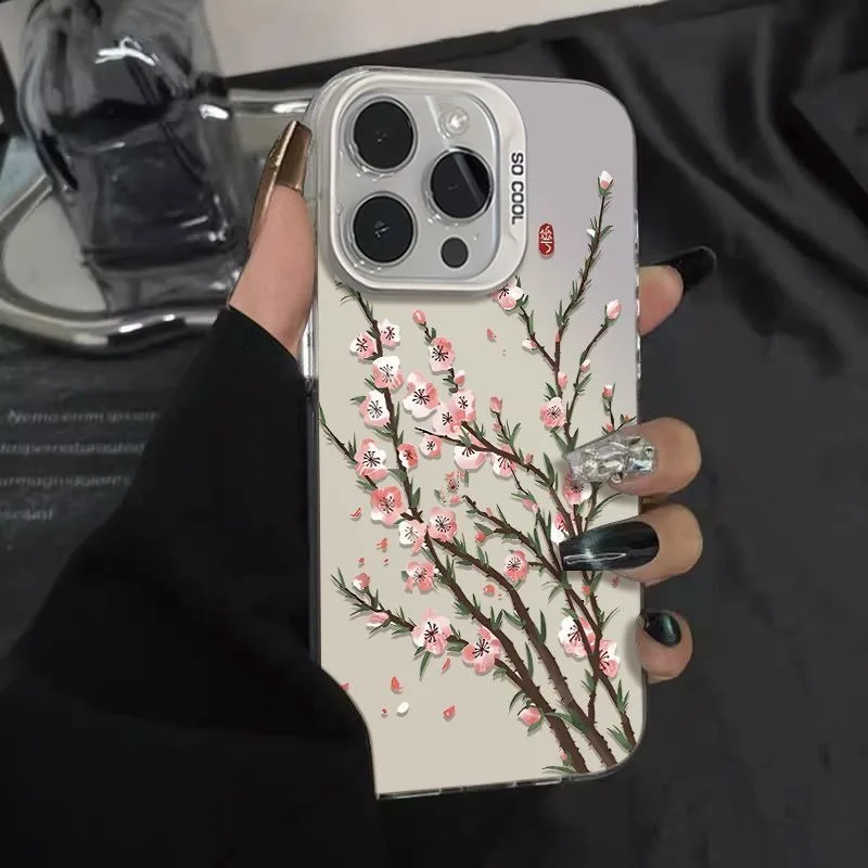 Elegant Chinese Plum Blossom Phone Case For Samsung S20 S21 S22 Plus S23 S24 FE S25 S26 Note 20 Ultra Pink Floral Branch Case