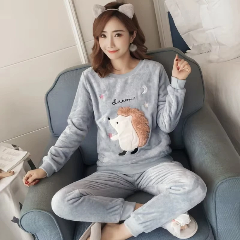 Autumn Women Solid Warm 2 Piece Sets Thicken Velvet Ribbed Fleece Set Pullover And Pants Women Casual Pajama Sets 2024