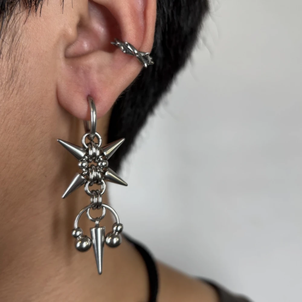 Goth Jewelry Rivet Tiger Nail Earrings Grunge Rock Accessories Punk Chains Earrings Women Punk Charms Fashion Earrings Aesthetic