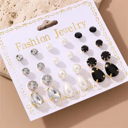 12 Pairs of Simple and Stylish Zircon Pearl Inlaid Women's Earring Set, Suitable for Daily Wear, Party Gift Jewelry
