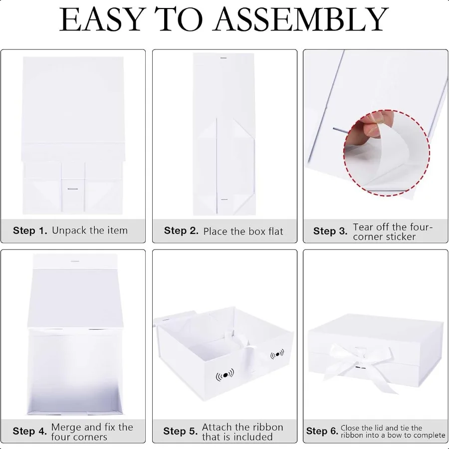 White Gift Box with Ribbon Magnetic Lids 10.2x9x3.74 in Bridesmaid Groomsman Proposal Boxes Wedding Graduation Storage Box 1 Pa