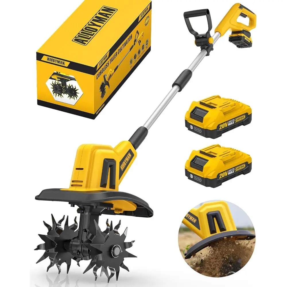 

Электрический садовый культиватор 20В, 360 об/мин, 9 см ширина, 6,6 см глубина, с 2 аккумуляторами 2,0 Ач для обработки почвы