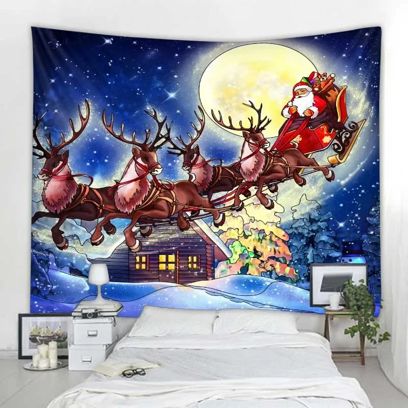 Christmas Tapestry Wall Mount Santa Claus Christmas Tree Fireplace Elk Bedroom Living Room Dormitory Wall Decoration