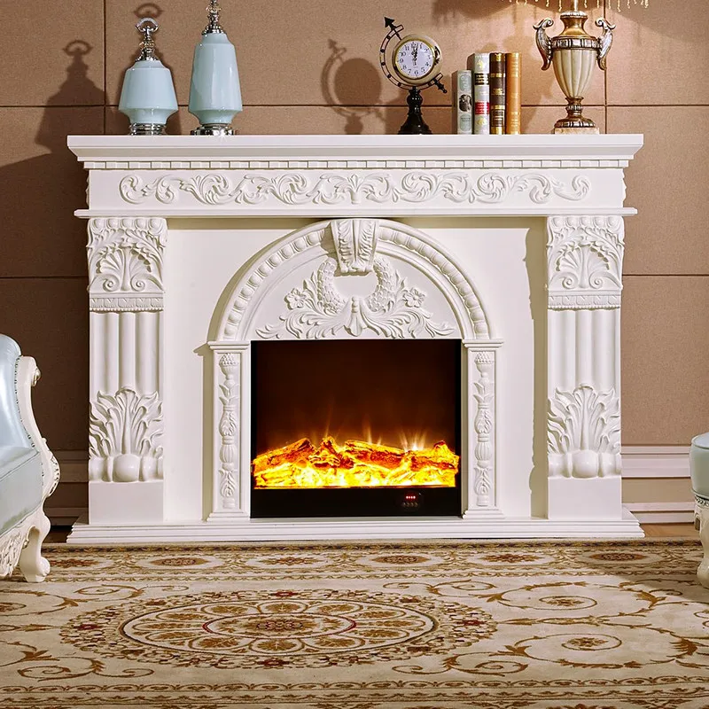 

Dark Wall Hearth Frame Carved Rubber Wood Fireplace Mantel Surround 1.5/1.8 m European Style Fireplace Decorative Cabinet