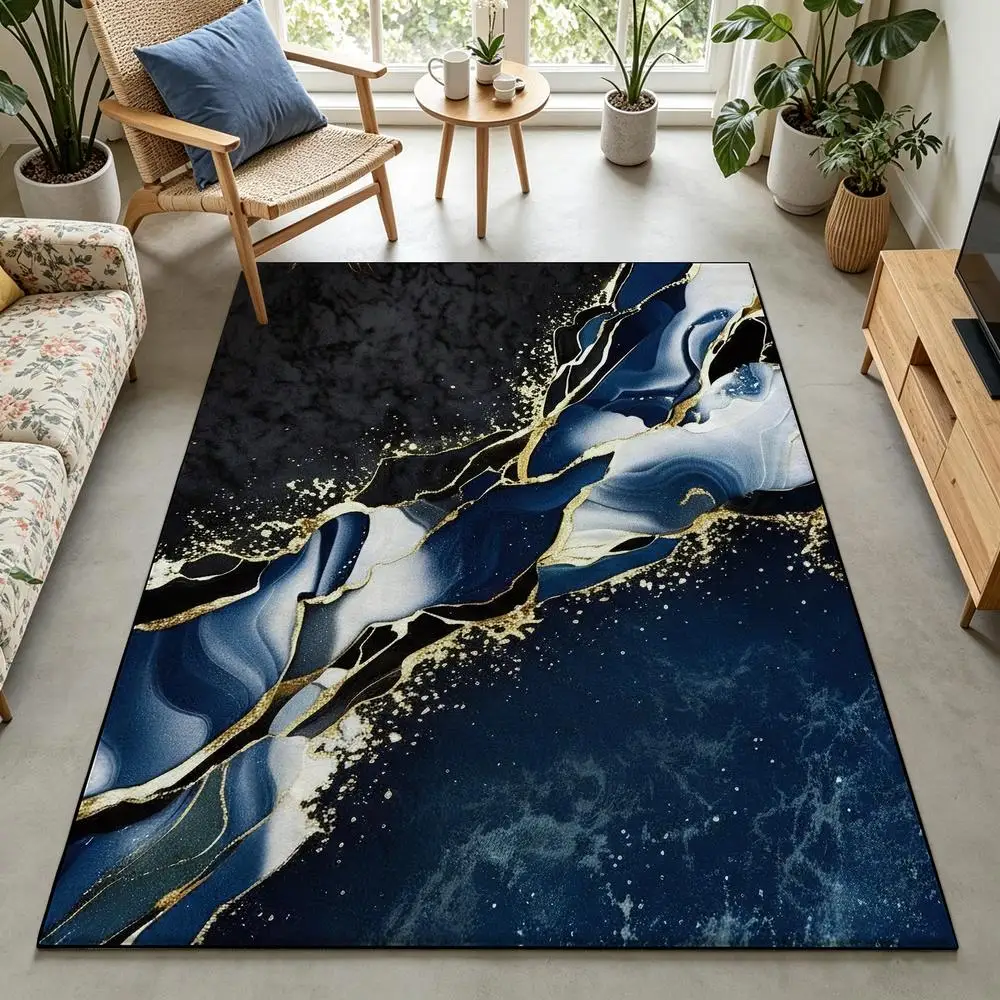 2D 1 piece soft, comfortable, easy to care, machine washable indoor rug, marble abstract style home decor, suitable for under dining table, living room, bedroom, hallway, entryway, office, balcony floor decor