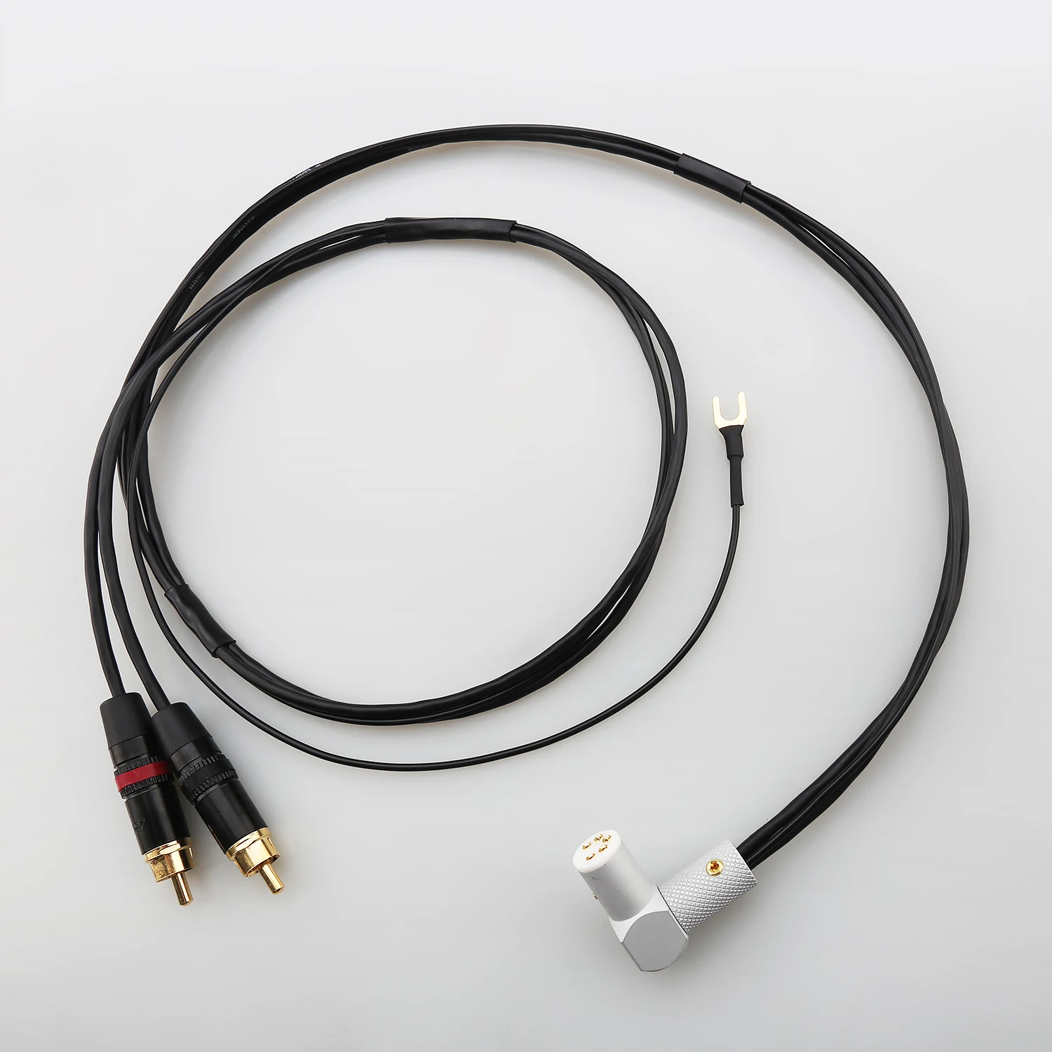 

5 Pin DIN to Dual RCA Phono Tonearm Cable 90 Degree Plug With U Spade Ground Wire HiFi Turntable Audio Interconnect Cord