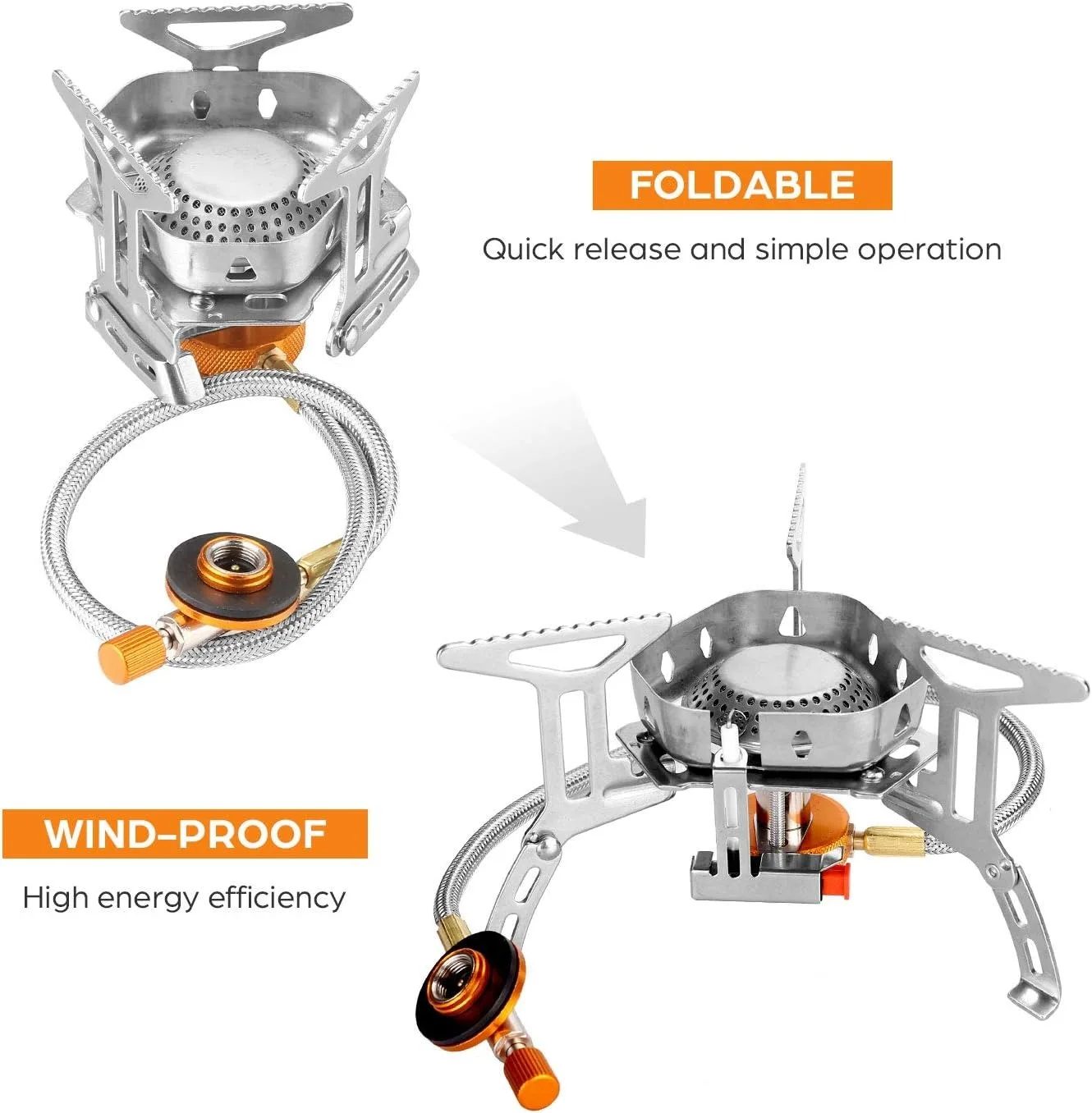 Portable Camping Gas Stove,Windproof Conversion Adapter Folding With Pressure Ignition,Portable,For Outdoor Backpacking/Hiking