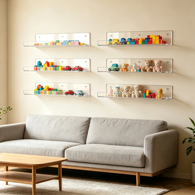 1-5 PCS No Punching Storage Rack 30cm Household Toy Book Storage Rack Wall Mounted Acrylic Shelf U-Shaped Clear Display Rack