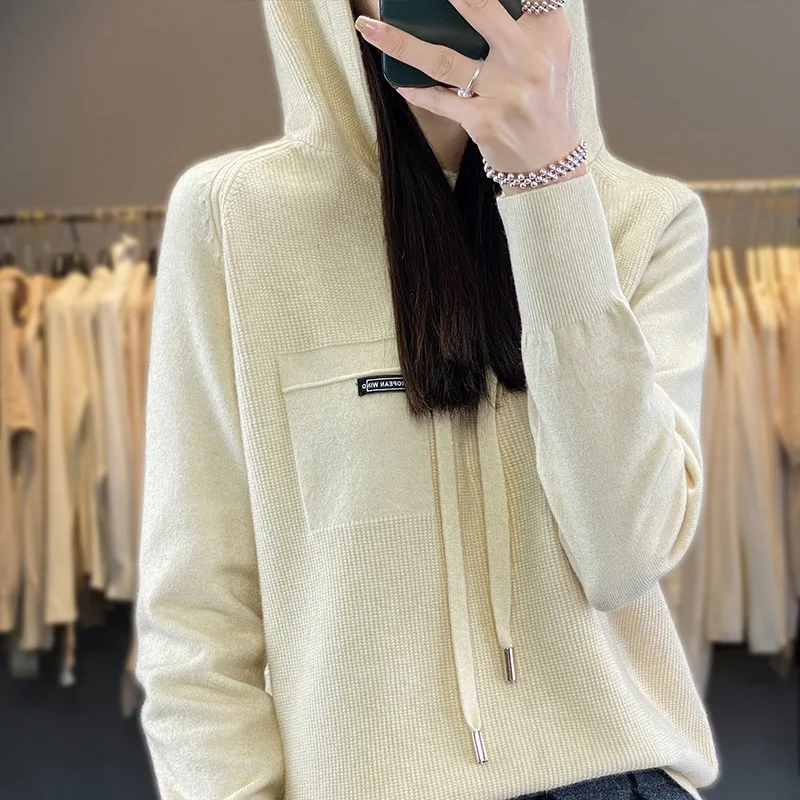 Herfst Winter Damestrui 2024 Lange Mouwen Pullovers Met Capuchon Mode Koreaanse Gebreide Hoodie Truien Casual Trui Met Warme Bodem