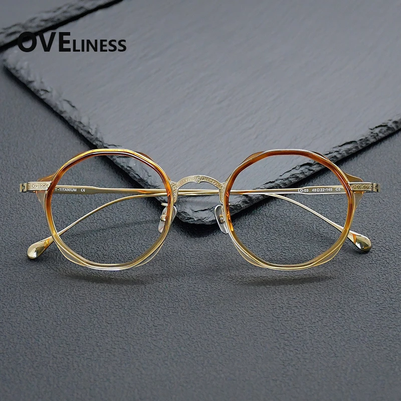 

2027 Acetate Titanium Glasses Frame Men Women New Brand Design Vintage Retro Round Eyeglasses frames Spectacles Japanese Eyewear