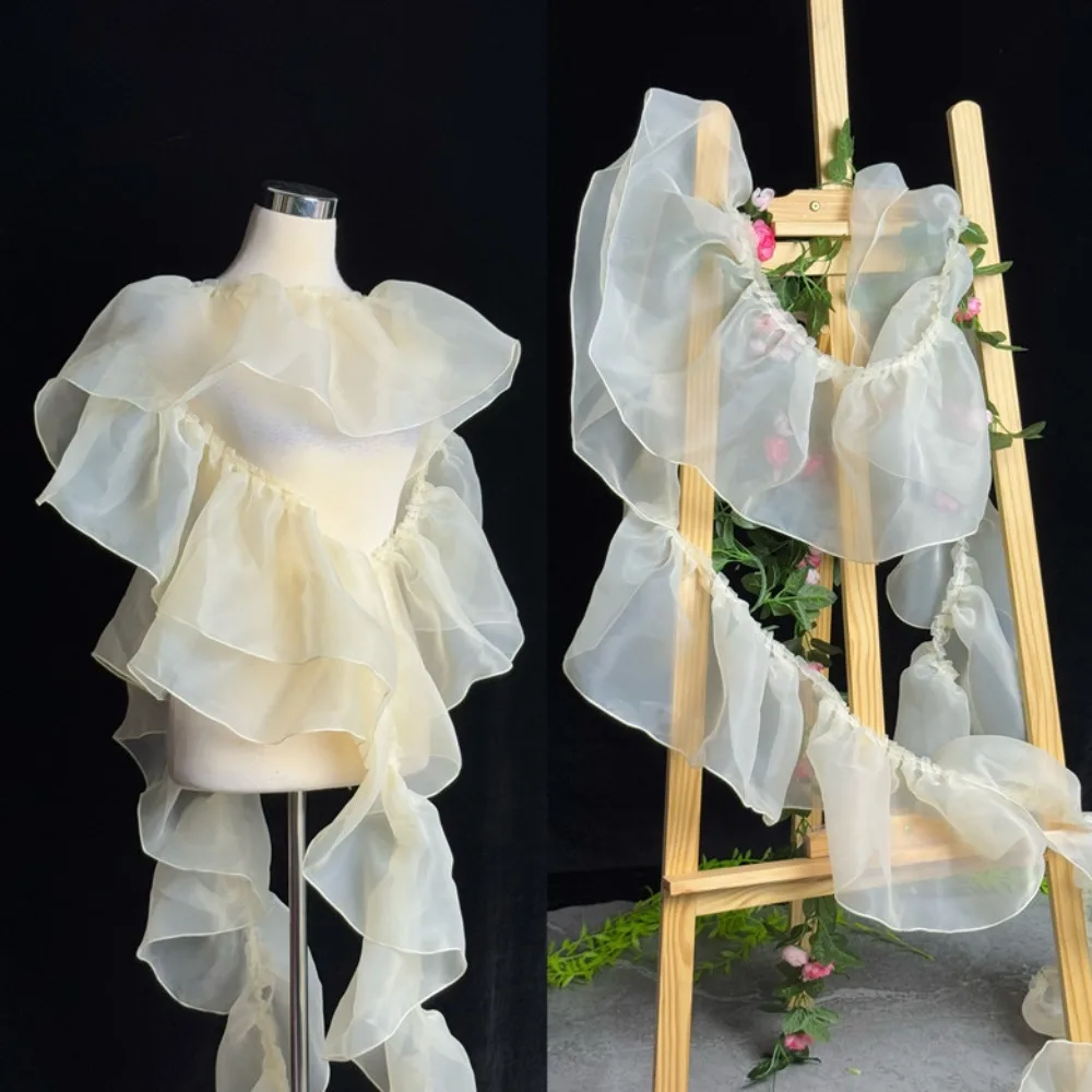 

New 20CM Wide Lace Organza Fabric Solid Color DIY Decoration Material Lotus Leaf Edges Pleated Shape Wrinkles Curled Edges