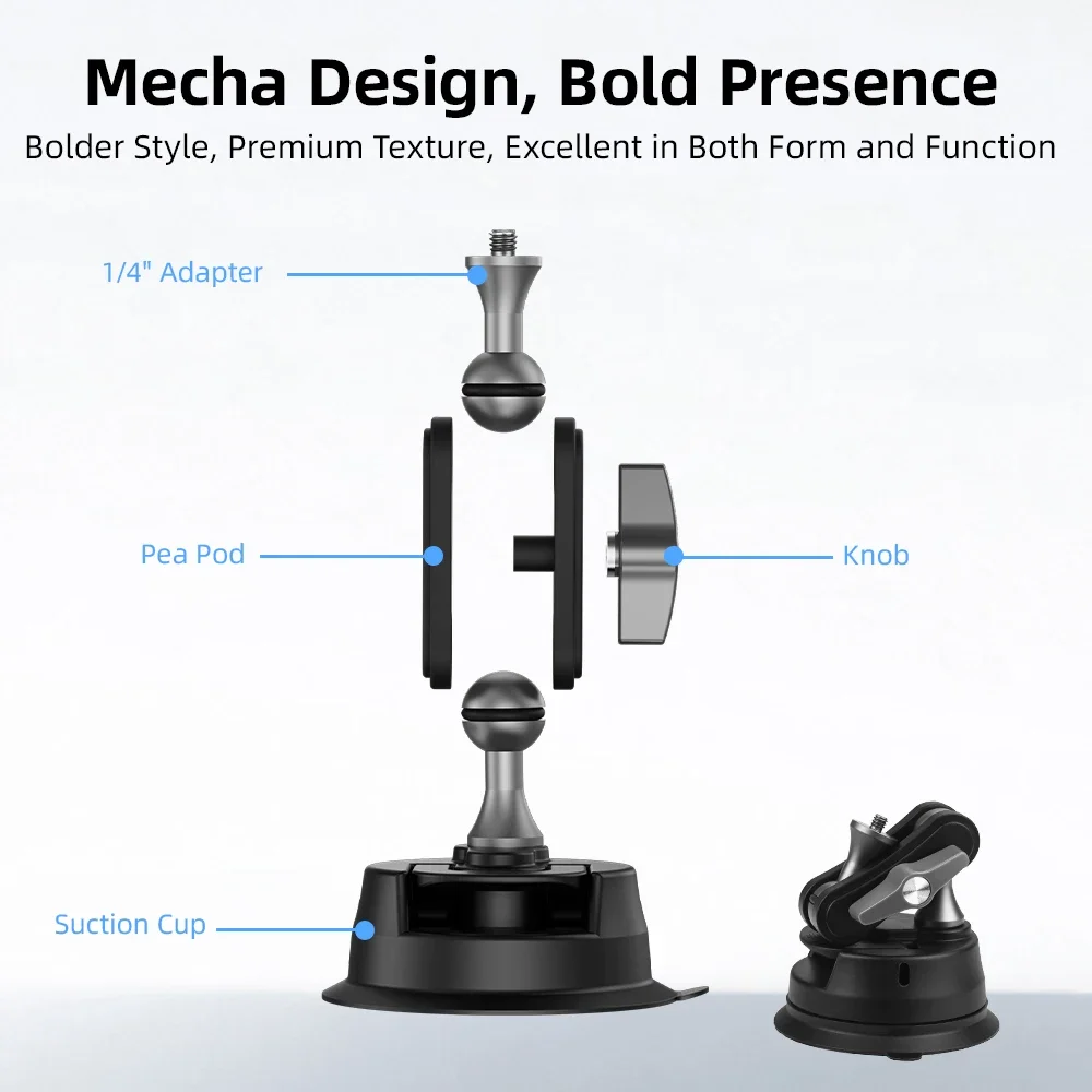 Flymile Suction Cup Mount for DJI Action 5 Pro/4/Osmo 360 II/Insta360 X5 X4 Camera Adjustable Car Windshield Mount Holder