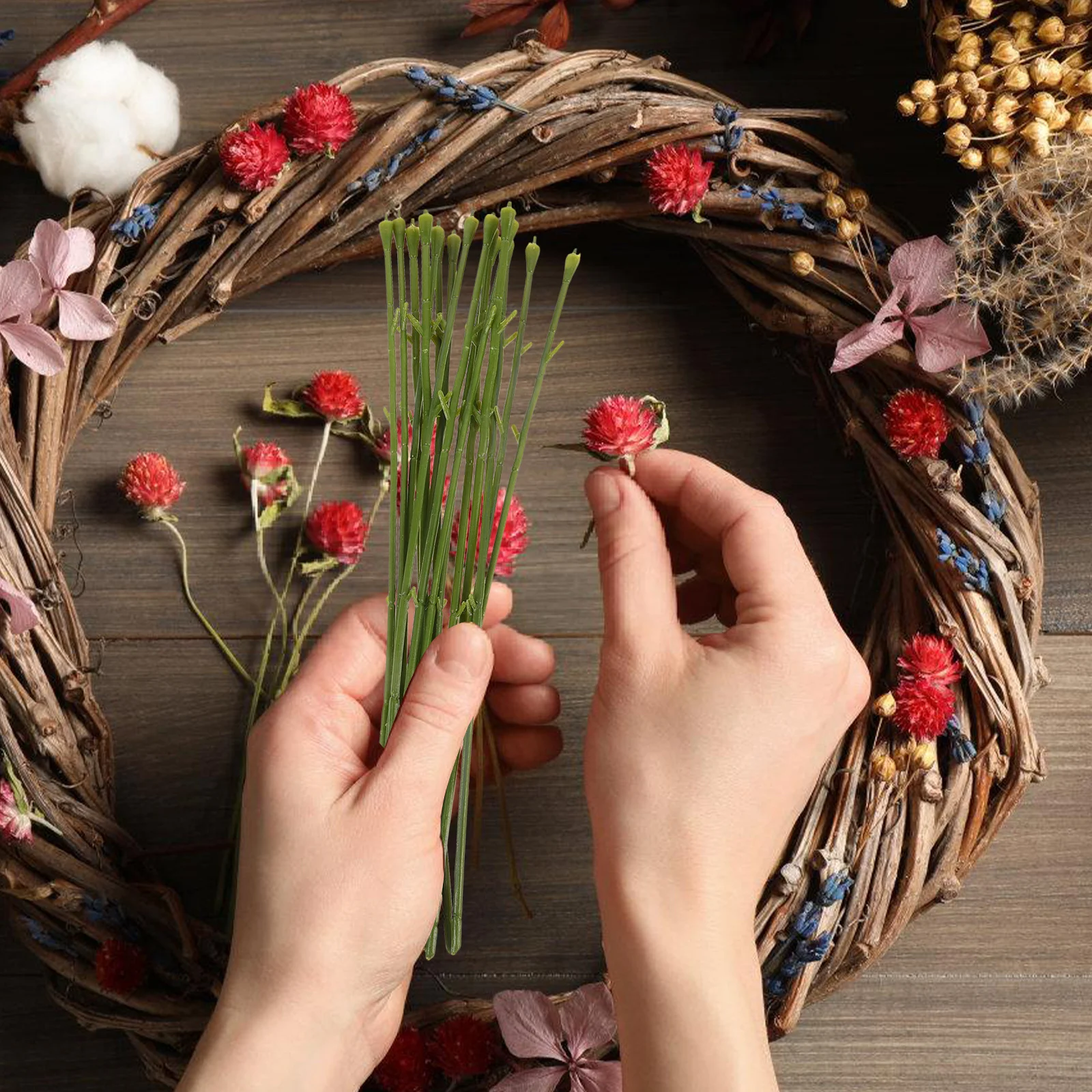 50Pcs Artificial Flower Stems Plastic DIY Floral Rods Bendable Craft Supplies for Wedding Party Bouquet Decorations