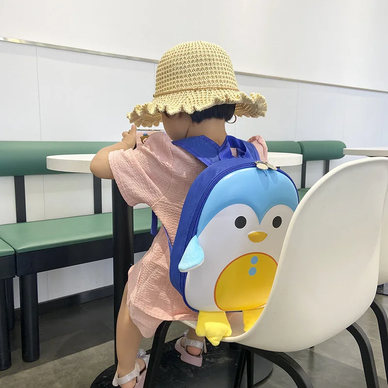 Mochila escolar pequeña de concha de huevo de dibujos animados para niños y niñas, bolso de hombro para niños, lindo pingüino 3d, jardín de infantes