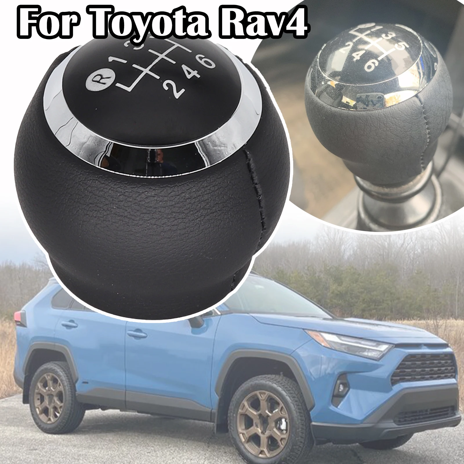 

For Toyota Rav4 Pu Leather 6 Speed MT Gear Shift Knob GearStick Lever Pen Shifter Handball Chrome M12 Black 2010 2011 2012- 2019