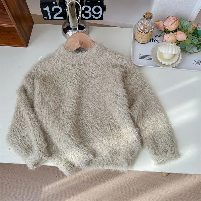 fur sweater pullover for autumn and winter baby knitted inner layer shirt children\'s autumn and winter top