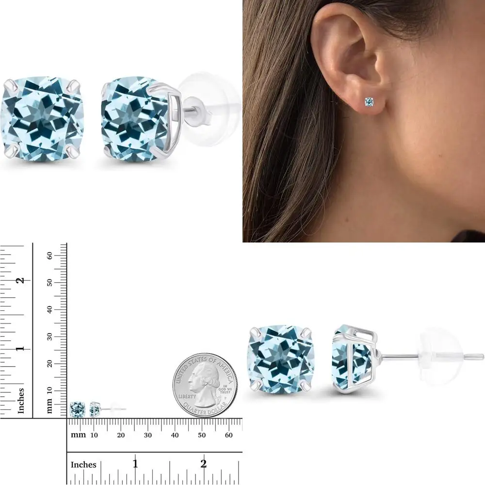 

Genuine Birthstone 6mm Cushion Cut 14K Gold Stud Earrings for Women - Hypoallergenic Natural or Created Gemstone Jewelry