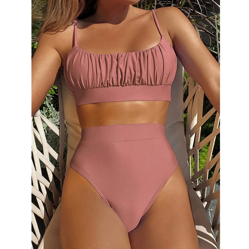 Solid Swimsuit Women Halter Swimwear Strappy Bikinis Summer 2023 Sexy Bikini Set Shell Tassels Bikini Beach Bathing B492