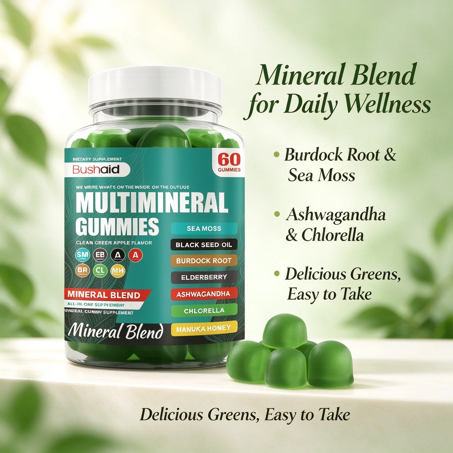 Multi Mineral Complex Gummies Daily Nutrition Chew Gummy Supplement Zinc Calcium Magnesium Support Body Wellness