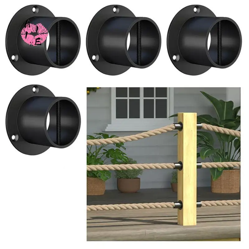 A11E-4Pack Black Rope End Snap With Screw Securing Rail Support Cap For Jutes Fencing Stair Deck Railing Kit