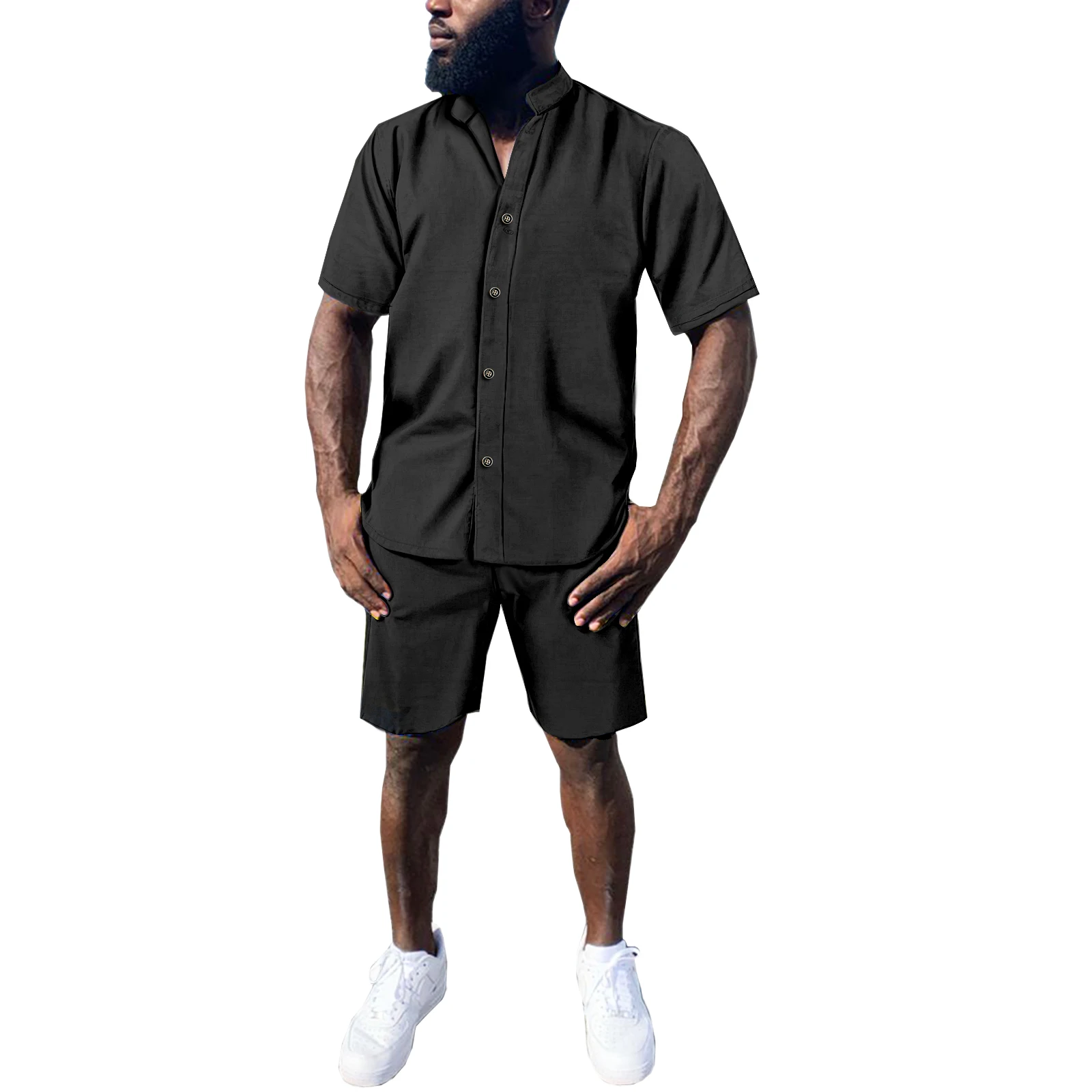 SEA&ALP African Suits For Men Dashiki Outfits Short Sleeve Button Down Shirt And Shorts 2 Piece Sets Fashion Casual Clothing