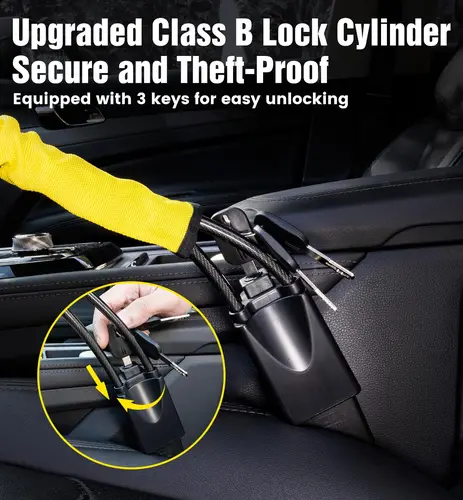 Imagen 2 del producto Bloqueo para Volante y Cinturón de Seguridad de Automóvil - Dispositivo Antirrobo para Vehículos, SUVs, Carritos de Golf |   Cerradura de Seguridad Compacta y Ligera