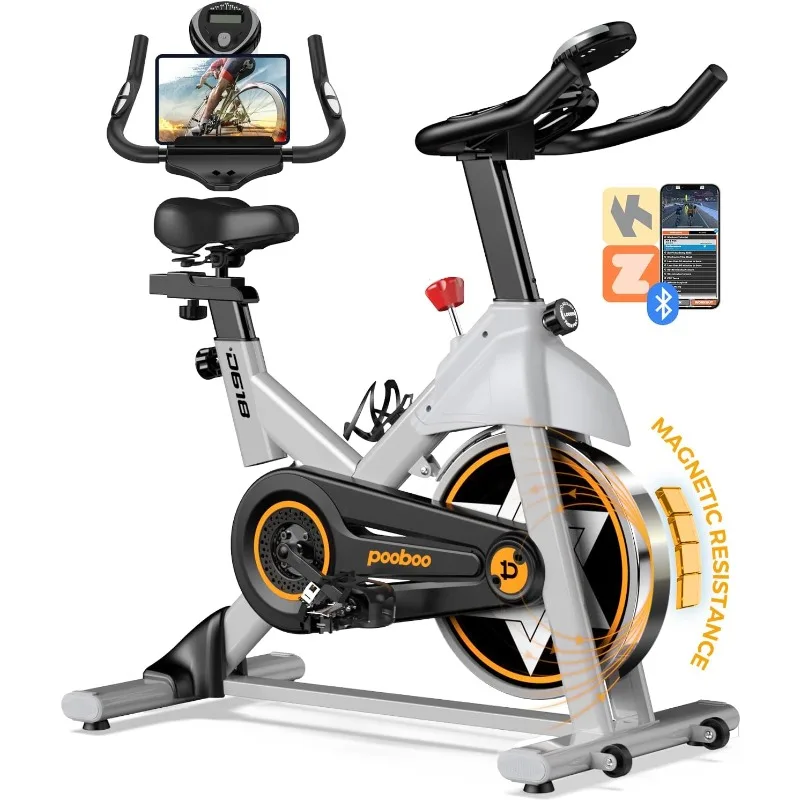 POOBOO Exercise Bike, Stationary Bike for Home Gym, Indoor Cycling Bike w/Comfortable Seat Cushion & Tablet Mount