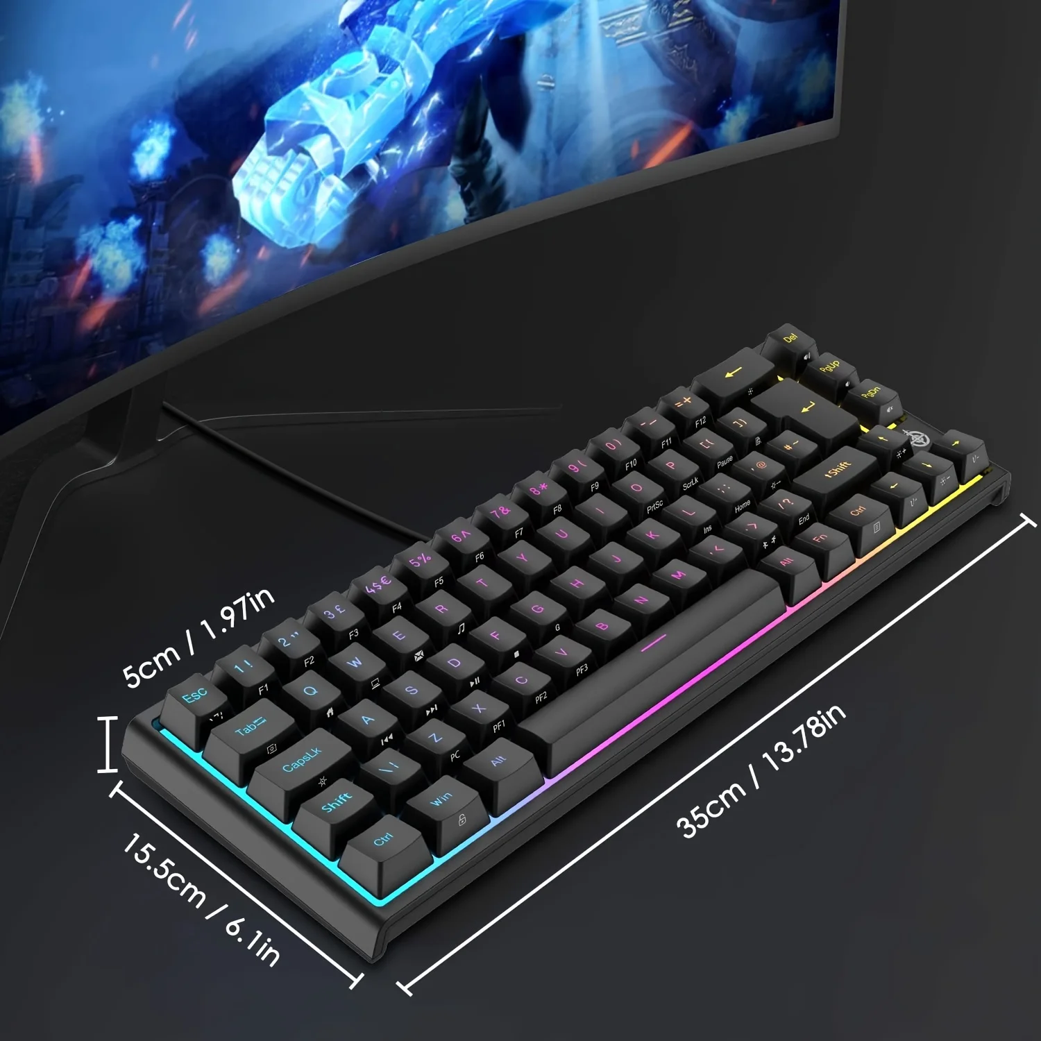 60% механическая мини-клавиатура, проводная игровая клавиатура с RGB-подсветкой хрома, кистевой красный переключатель