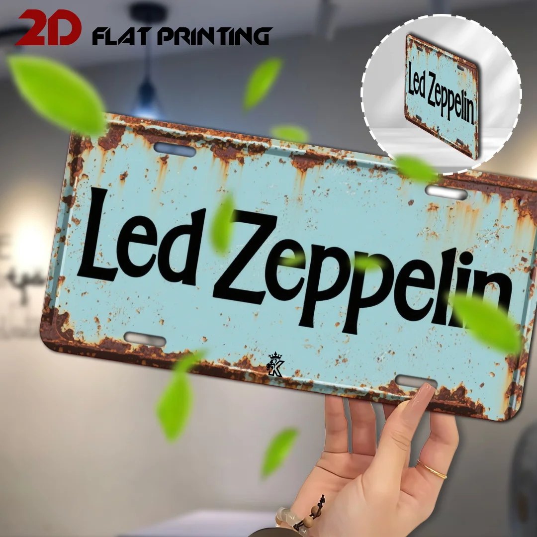 2D Flat Printing, 1pc, Vintage Metal Sign Featuring Led Zeppelin, Decorative Plaque And Sign, Rock Band Themed Wall Decor, Retro