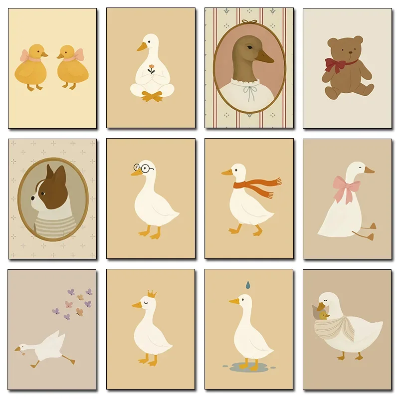 1pc frameless canvas painting 1pc frameless Canvas Painting Cute Silly Goose Rocking Horse Chick Teddy Bear Blue Duck Poster Pri