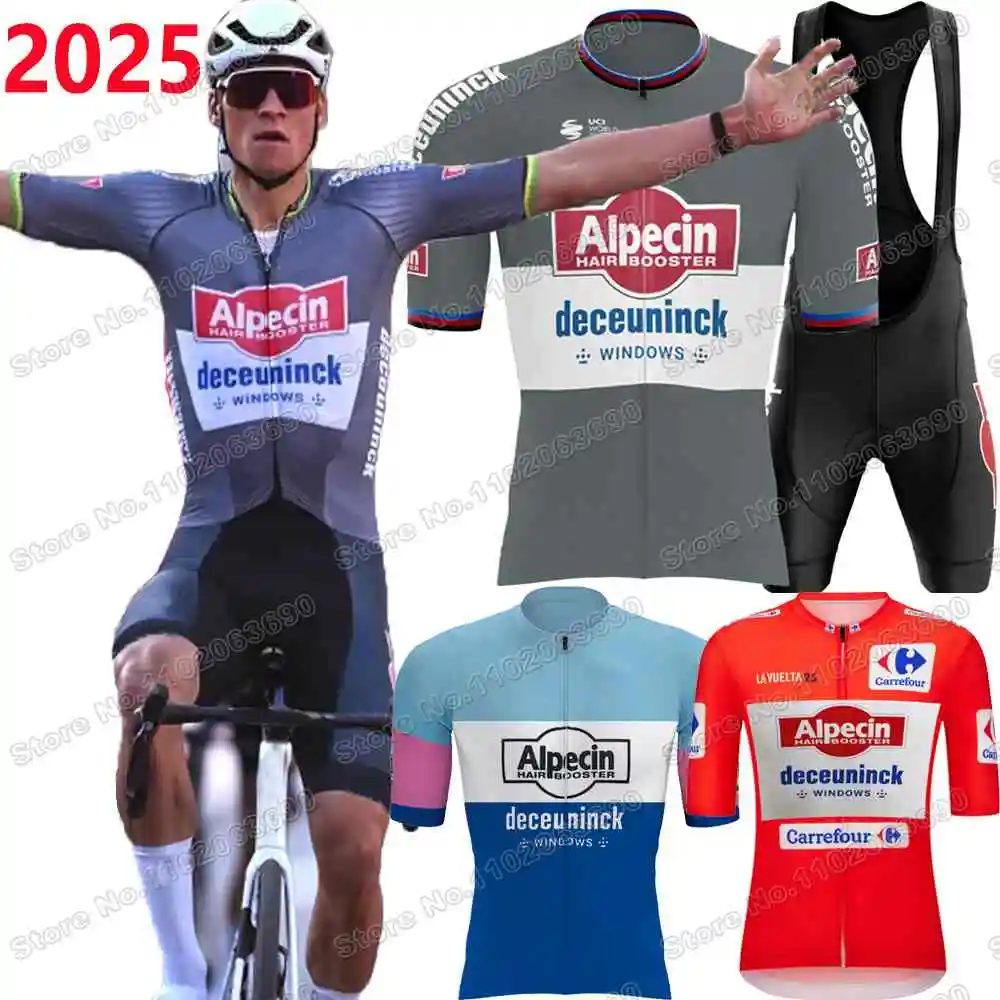 Conjunto de Maillot de Ciclismo Alpecin Deceuninck 2025,Ropa de ciclismo Campeón del mundo Mathieu van der Poel,BTT Traje camisero de bicicleta de carretera para hombre de Países Bajos,Culotte con tirantes para bicicle
