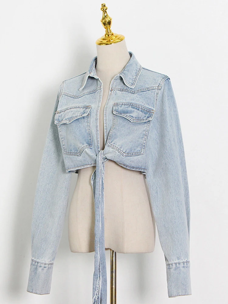 SISPELL Koreaanse Mode Denim Jas Voor Vrouwen Revers Lange Mouw Effen Minimalistische Jassen Vrouwelijke Lente Kleding Stijl Nieuwe 2024