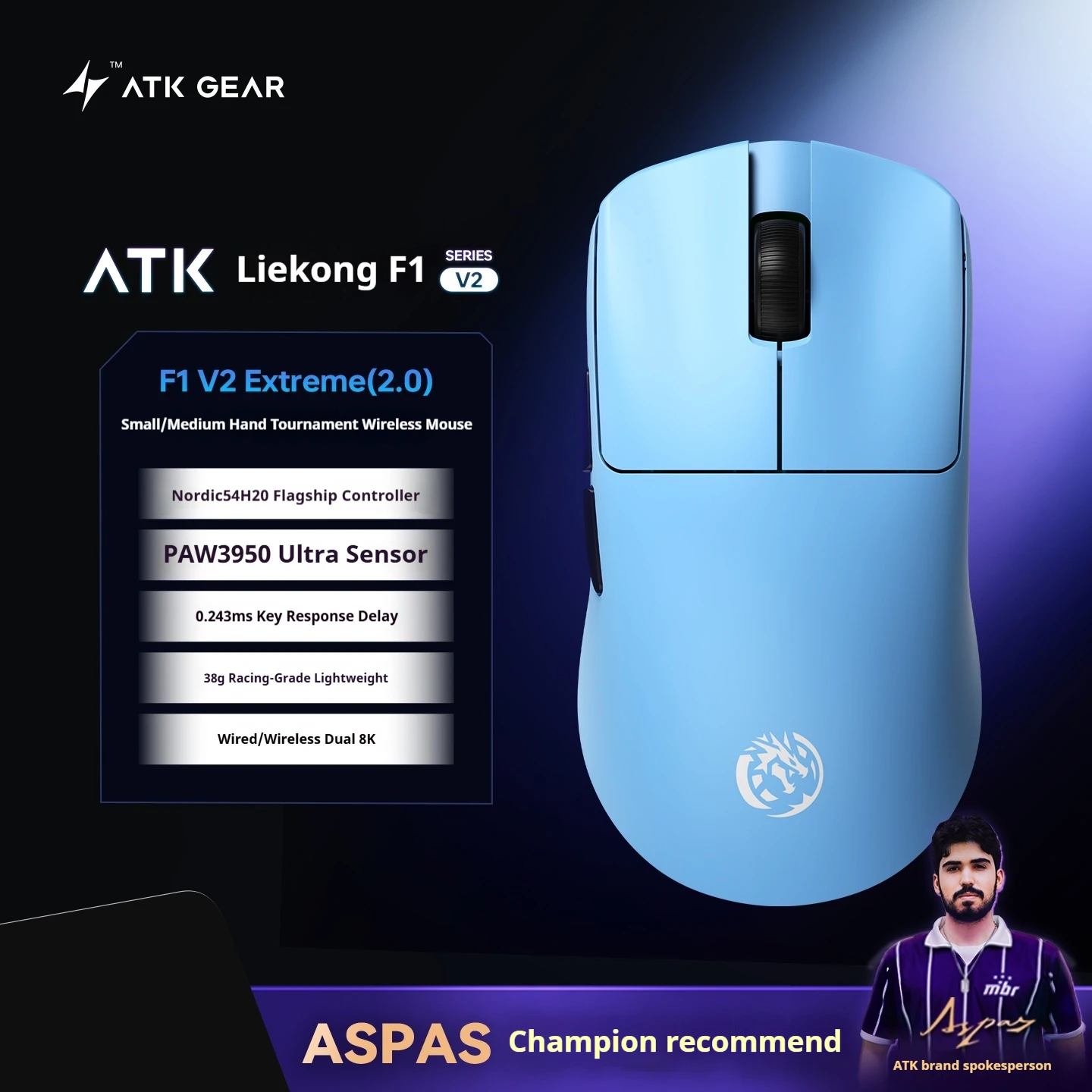 New Atk F1 V2 Ultimate Mouse Wireless Gamer mouse 0.243ms Low