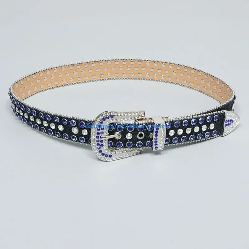 

573B женский ремень с пряжкой из искусственной кожи, привлекательный ремень со стразами и заклепками для джинсовых брюк