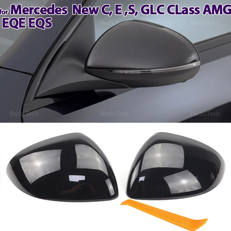 Carbon Fiber Style Black Rearview Side Mirror cover Caps for Mercedes C E S GLC Class W206 X206 S206 X254 W214 W223 EQE EQS AMG